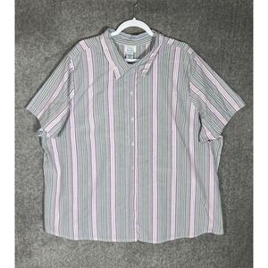 Only Necessities Button Up Top Womens Size 3X‎ Purple Blue Green Pink Striped